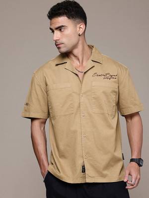 Roadster Men Self Design Casual Beige Shirt