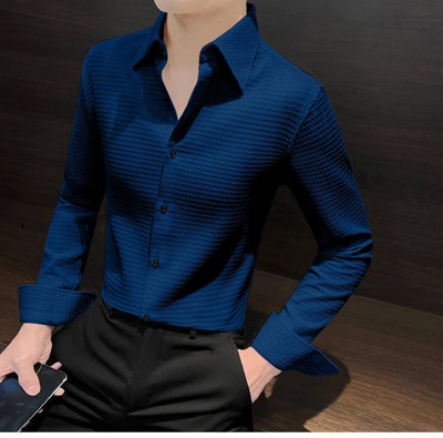 MOXTE Men Self Design Formal Blue Shirt