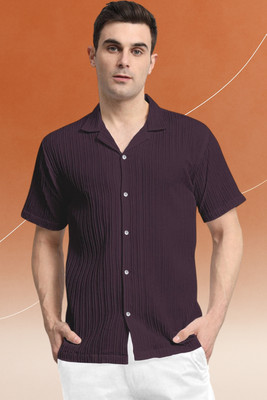A Dearise Trend Men Self Design Casual Purple Shirt