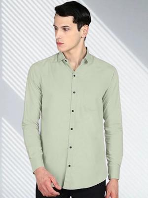 Stellalifestyle Men Solid Casual Light Green Shirt