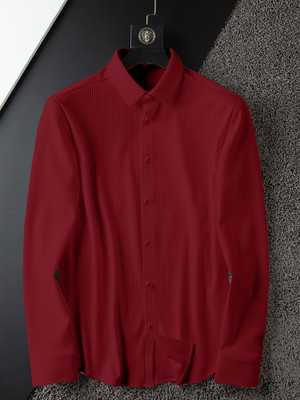 HouseOfCommon Men Self Design Casual Maroon Shirt
