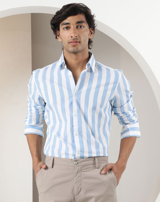 RARE RABBIT Men Striped Casual Light Blue Shirt