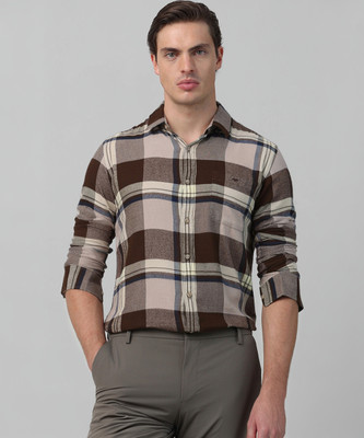 MUFTI Men Checkered Casual Beige, Brown Shirt