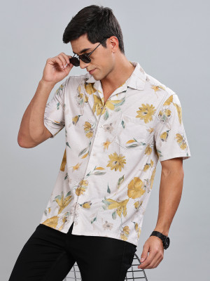 Bullmer Men Printed Casual Yellow, White Shirt