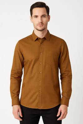 Clyver Men Solid Casual Brown Shirt