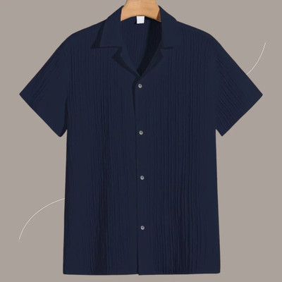 A DEEMOON Men Solid Formal Blue Shirt