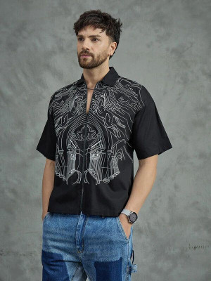 FUGAZEE Men Self Design Casual Black Shirt