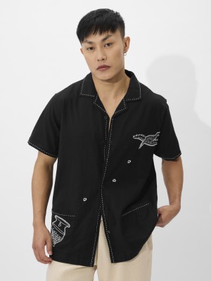 The Souled Store Men Embroidered Casual Black Shirt