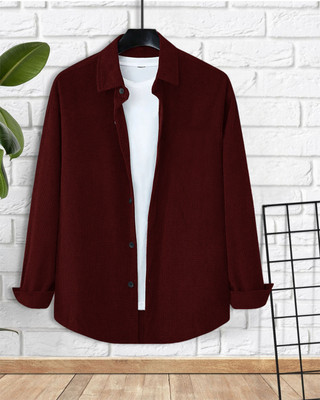 METRONAUT Men Solid Casual Maroon Shirt