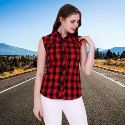 Wingzss Women Checkered Casual Red Shirt