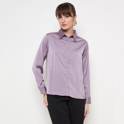 MADAME Women Solid Casual Purple Shirt