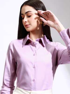 Tokyo Talkies Women Solid Casual Purple Shirt