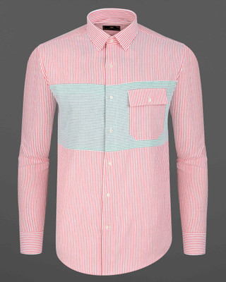 french crown Men Striped Casual Pink Shirt
