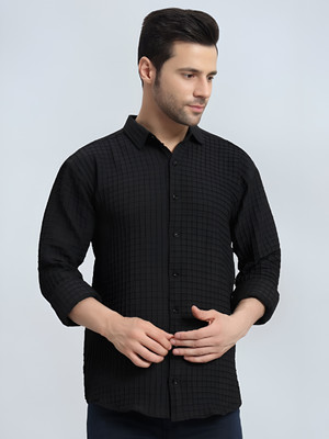 Viradha Men Solid, Self Design Casual Black Shirt