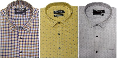 Tangy Men Self Design, Solid Casual Yellow, Grey Shirt(Pack of 3)