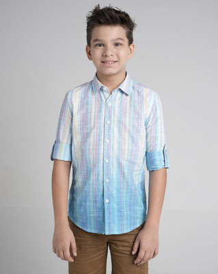 Under Fourteen Only Boys Striped Casual Blue Shirt