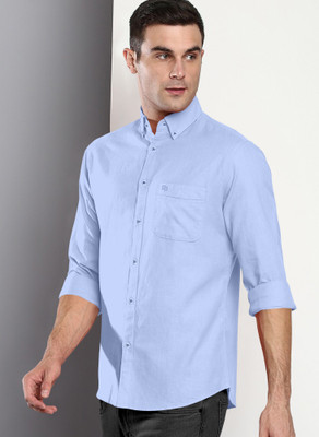 FABFARM Men Solid Casual Light Blue Shirt
