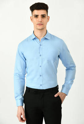 The style grove Men Solid Casual Light Blue Shirt