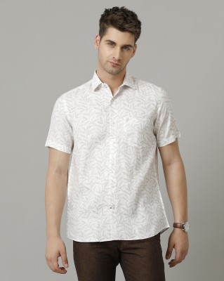 Linen Club Men Printed Casual Brown, White Shirt