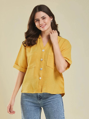 J TURRITOPSIS Women Solid Casual Yellow Shirt