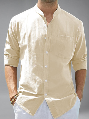 BHUVIKOO Men Solid Casual Beige Shirt