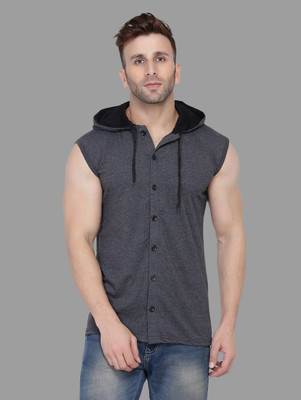 tfurnish Solid Men Hooded Neck Grey T-Shirt
