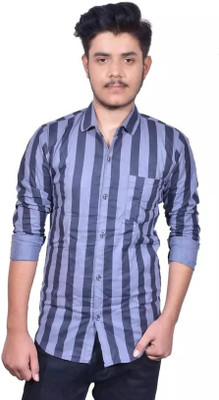 Rainbowfashions Men Striped Casual Blue Shirt