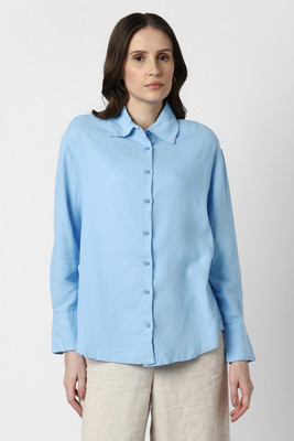 VAN HEUSEN Women Solid Casual Light Blue Shirt