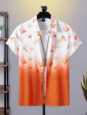 YUKAX Men Printed Casual White, Orange Shirt