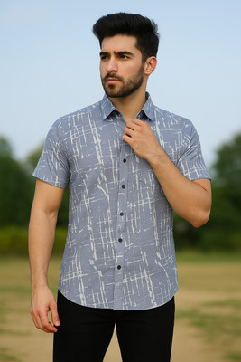 FashionAarav Men Geometric Print Festive Grey, White Shirt
