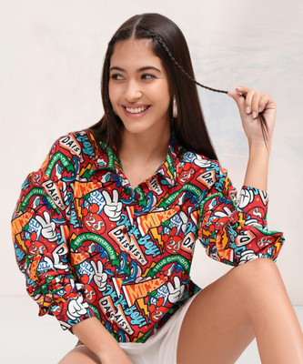 Tokyo Talkies Women Printed Casual Maroon Shirt