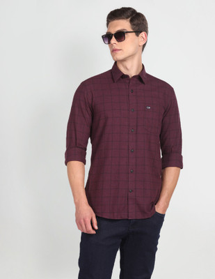Arrow Sport Men Checkered Casual Maroon, Black Shirt