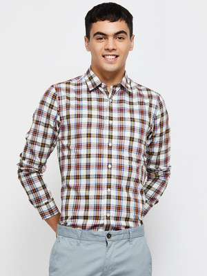 MAX Men Checkered Casual Brown Shirt