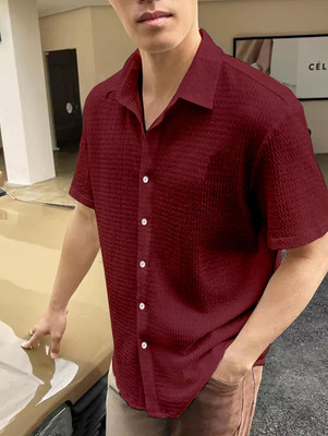 SHIVAY TREND Men Self Design Casual Maroon Shirt