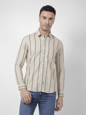 NUMERO UNO Men Striped Casual Beige Shirt