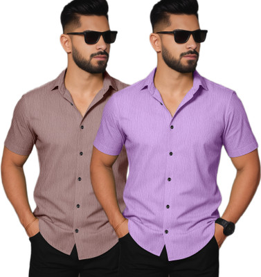 IKON FASHION Men Solid Casual Pink Shirt(Pack of 2)
