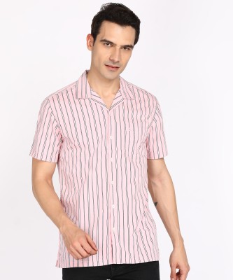 PARX Men Striped Casual Pink, Black, White Shirt