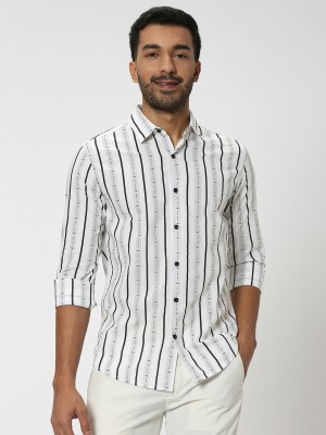 MUFTI Men Striped Casual Grey Shirt