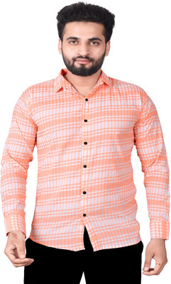 PEARL OCEAN Men Checkered Formal Orange Shirt