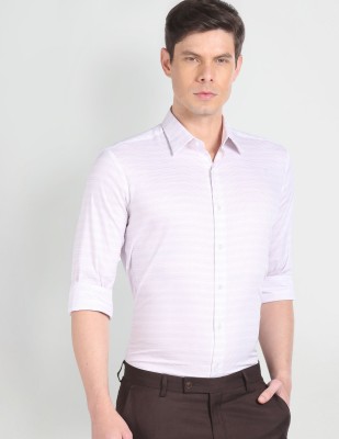 Arrow Newyork Men Striped Formal White, Pink Shirt