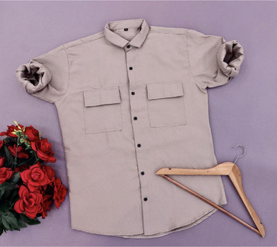SHFASHION Men Solid Casual Beige Shirt