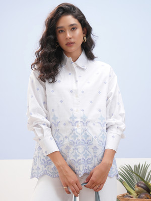 Vishudh Women Self Design Casual White Shirt