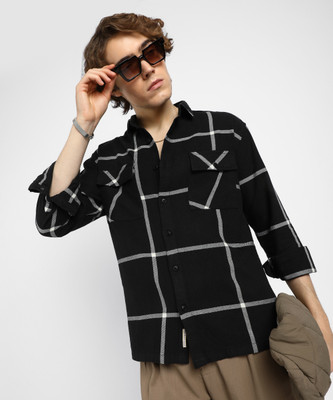 CAMPUS SUTRA Men Checkered Casual Black Shirt
