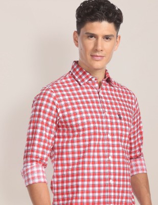 U.S. POLO ASSN. Men Checkered Casual Red, White, Black Shirt