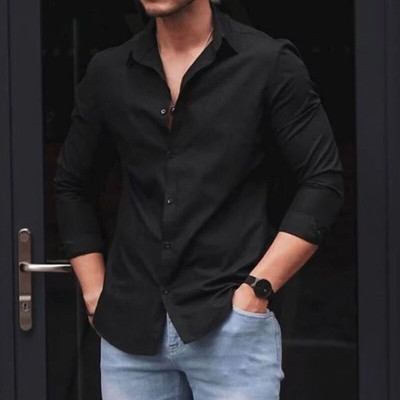 StylRise Men Solid Casual Black Shirt