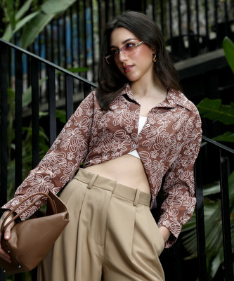 Pinacolada Women Floral Print Casual Brown Shirt