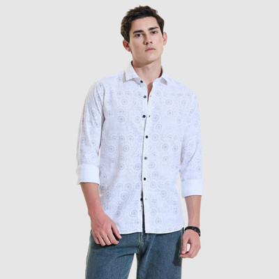 Snitch Men Printed Casual White Shirt