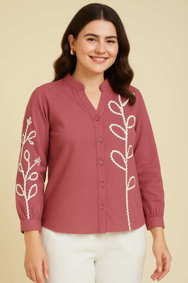 SHEHZADI ONLINE Women Embroidered Formal Pink Shirt