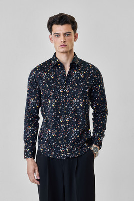 Snitch Men Floral Print Casual Black Shirt