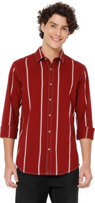 MUFTI Men Striped Casual Maroon Shirt